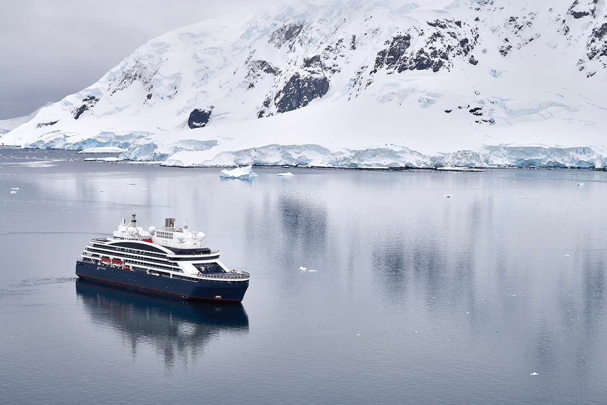 Luxury cruise ship sailing on polar waters 