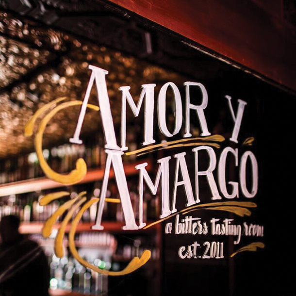 Storefront logo of Amor y Amargo bitters and amari bar in NYC