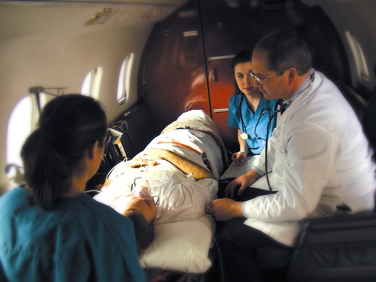 Medical patient on private-jet with doctor and nurse 