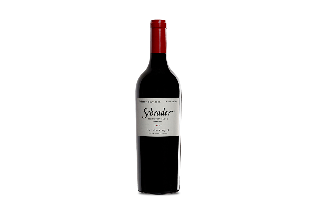 A bottle of Cabernet Sauvignon from Schrader Cellars crafted from grapes grown on selected parcels of Napa Valley’s famed To Kalon Vineyard.