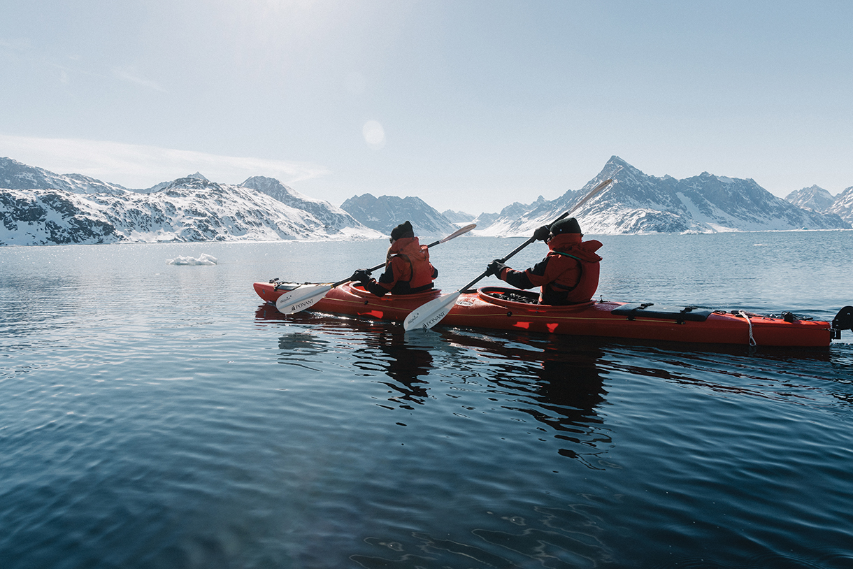 Kayaking near glaciers in polar waters