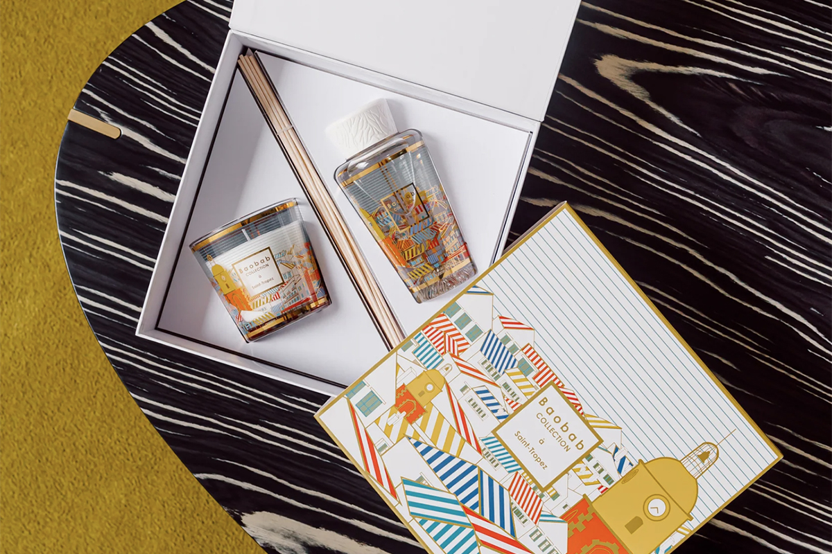 Body care collection, Saint-Tropez Body & Hand Lotion and Shower Gel Gift Set by Belgian home goods brand Baobab Collection in bright pretty packaging.