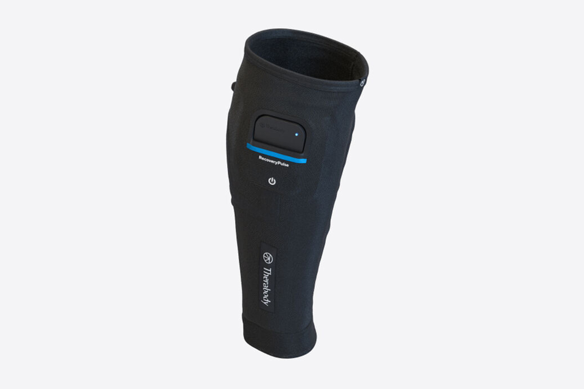 Advanced recovery sleeve in black that has compression, vibration, and germanium-infused fabric in one sleeve for convenient pain relief and targeted recovery. 